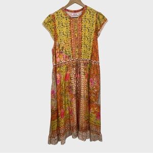 Johnny Was NWOT Yellow Orange Floral Silk Eliana Lucy Dress Size Medium